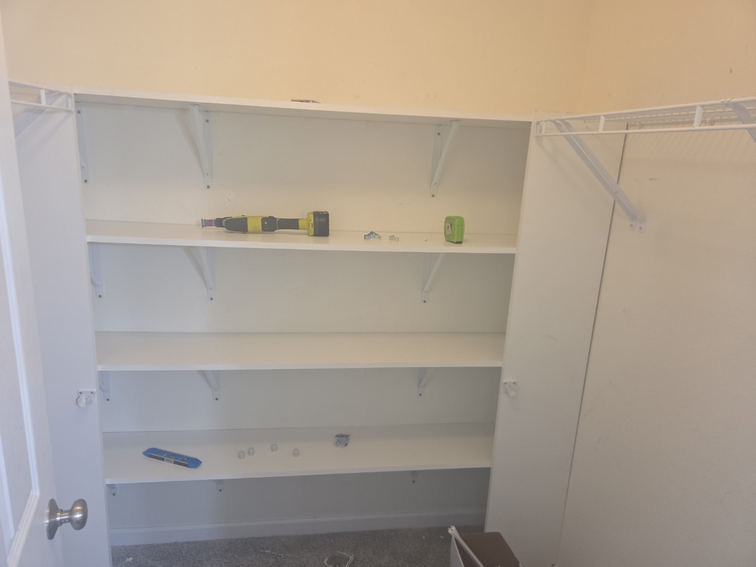Completed closet shelving installation