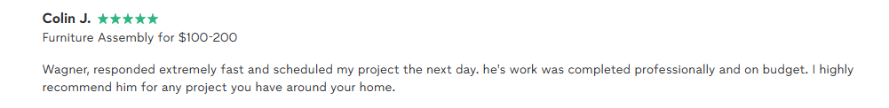 Customer review from Colin