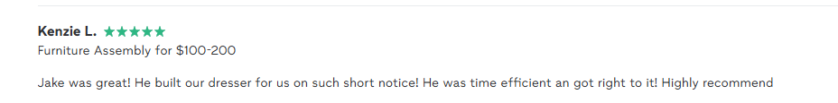Customer review from Kenzie